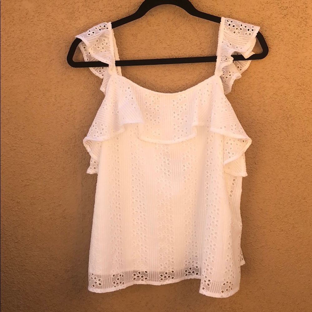 J.O.A. White Ruffled Eyelet Top - Picture 2 of 5